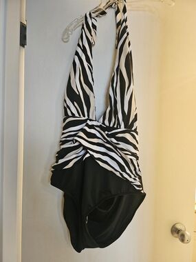 La Blanca Black & White Zebra Halter One-Piece Swim